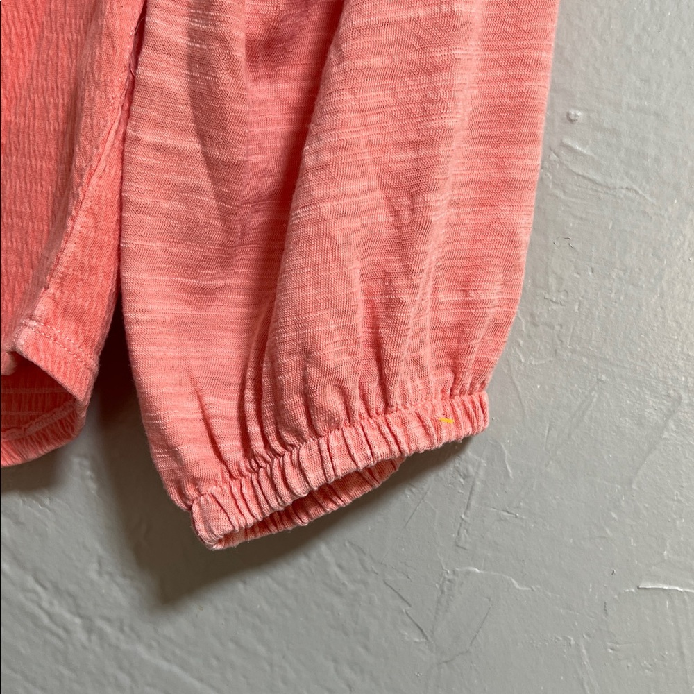 Free People Day Lily Puff Sleeve Blouse Top Size SM Coral Pink - Picture 5 of 7